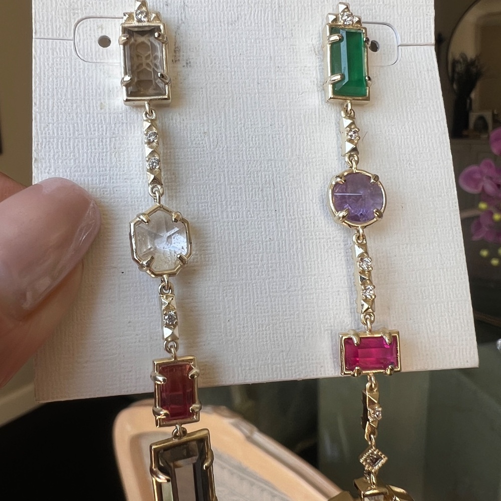 NWOT Kendra Scott Muzzie Mixed Crystal Drop Earrings, Pierced, 14K Gold plated - Picture 7 of 10